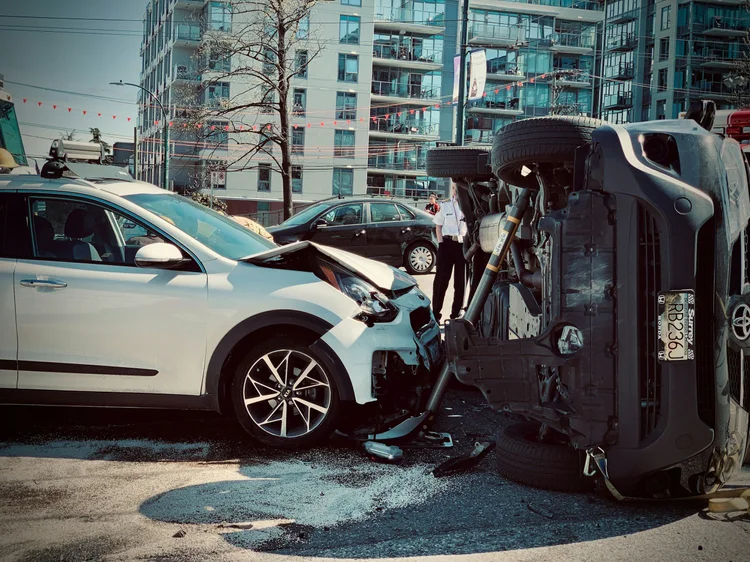 Two-vehicle accident scene on a city street